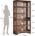 Classic 5-Tier Walnut Bookshelf - Traditional Library Display with Lattice Side Panels