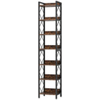 200cm Slim 7-Tier Industrial  Bookshelf - Rustic Wood & Black Metal Display Tower. - Zalynco