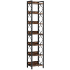 200cm Slim 7-Tier Industrial  Bookshelf - Rustic Wood & Black Metal Display Tower. - Zalynco