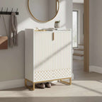 Art Deco Accent Cabinet - White & Gold Luxury Sideboard & Bar Station - Zalynco