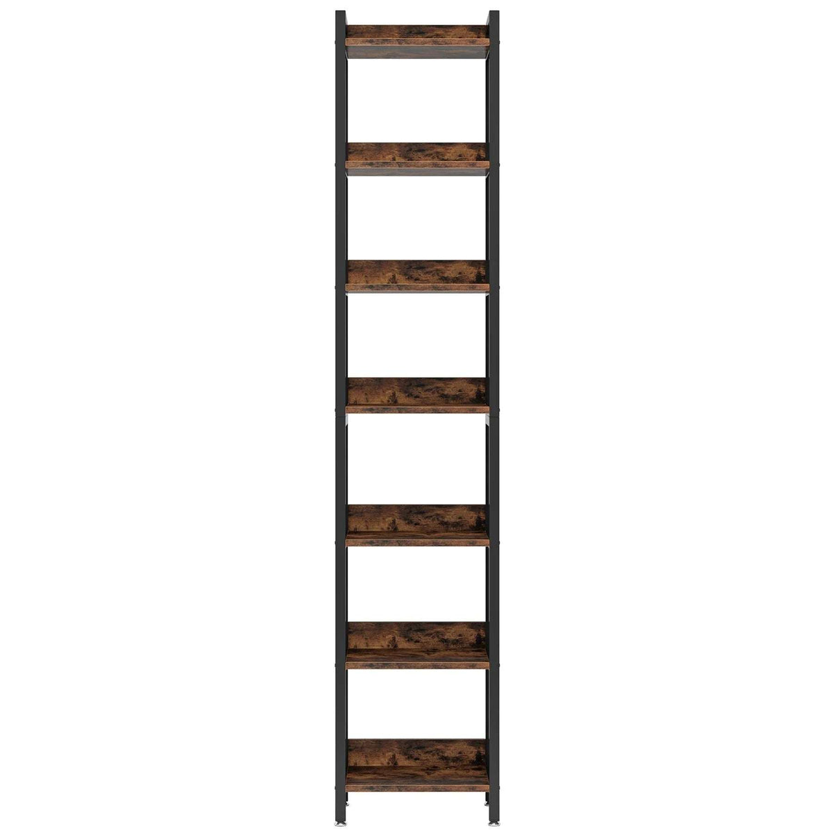 200cm Slim 7-Tier Industrial  Bookshelf - Rustic Wood & Black Metal Display Tower. - Zalynco