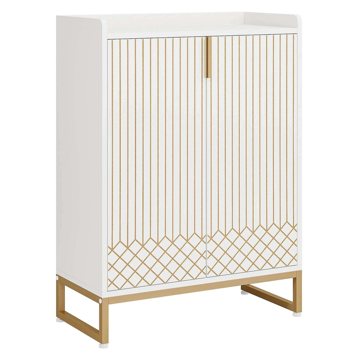 Art Deco Accent Cabinet - White & Gold Luxury Sideboard & Bar Station - Zalynco Main image