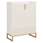 Art Deco Accent Cabinet - White & Gold Luxury Sideboard & Bar Station - Zalynco