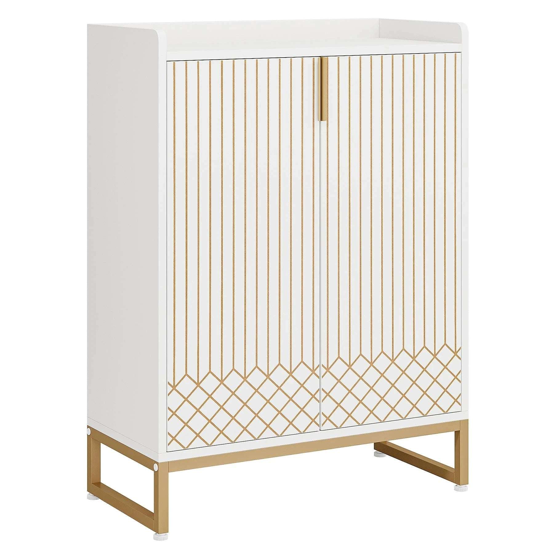 Art Deco Accent Cabinet - White & Gold Luxury Sideboard & Bar Station - Zalynco