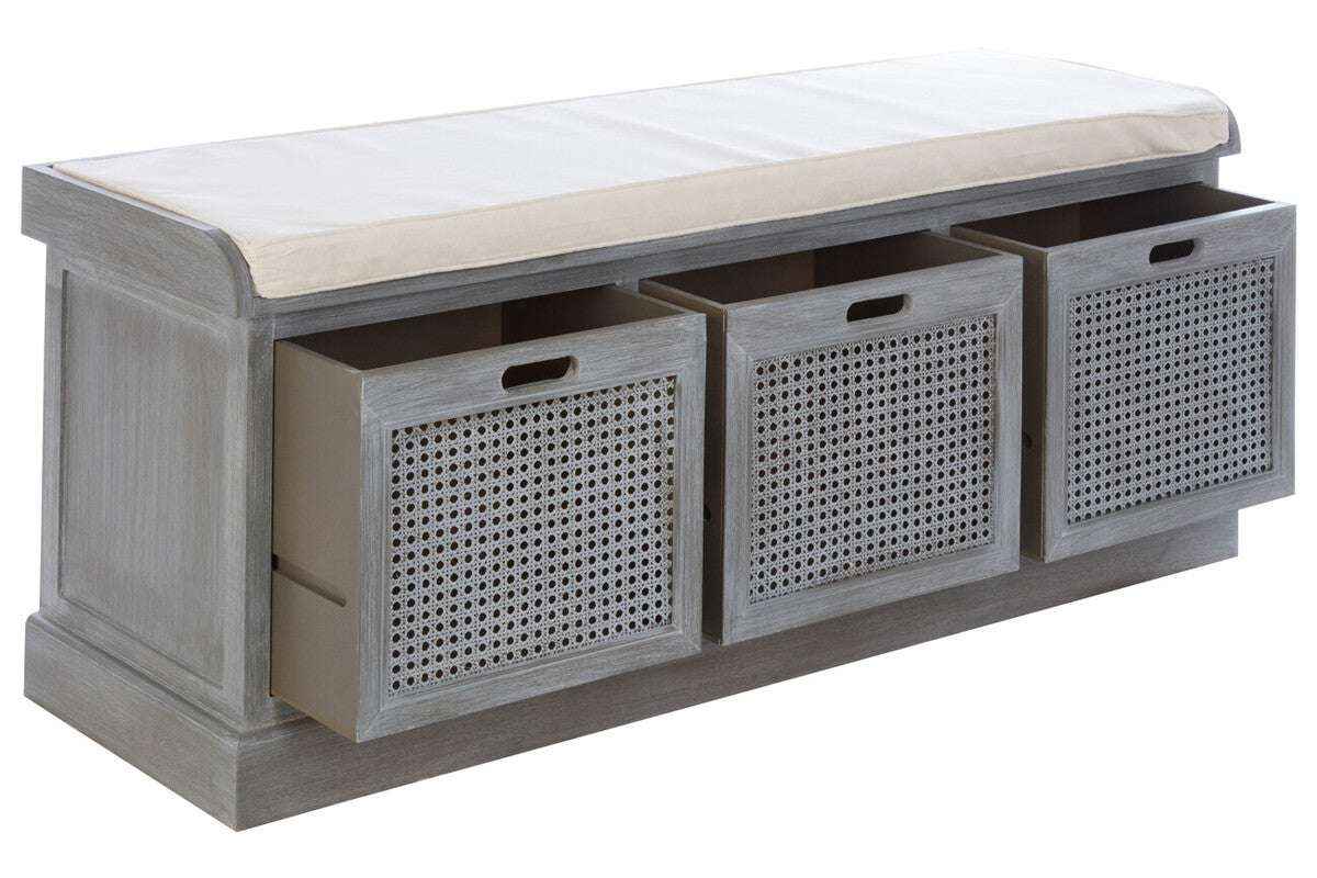 Heritage Grey Wood Storage Bench with 3 Drawers