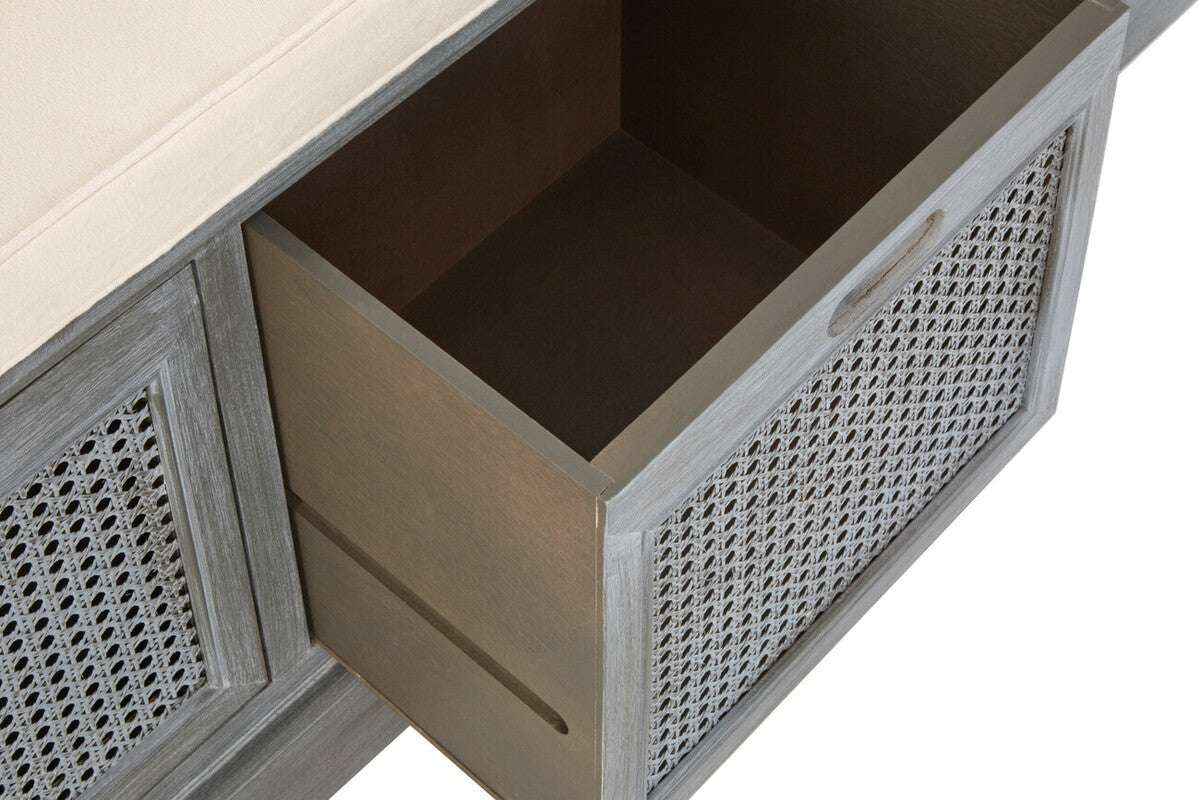 Heritage Grey Wood Storage Bench with 3 Drawers