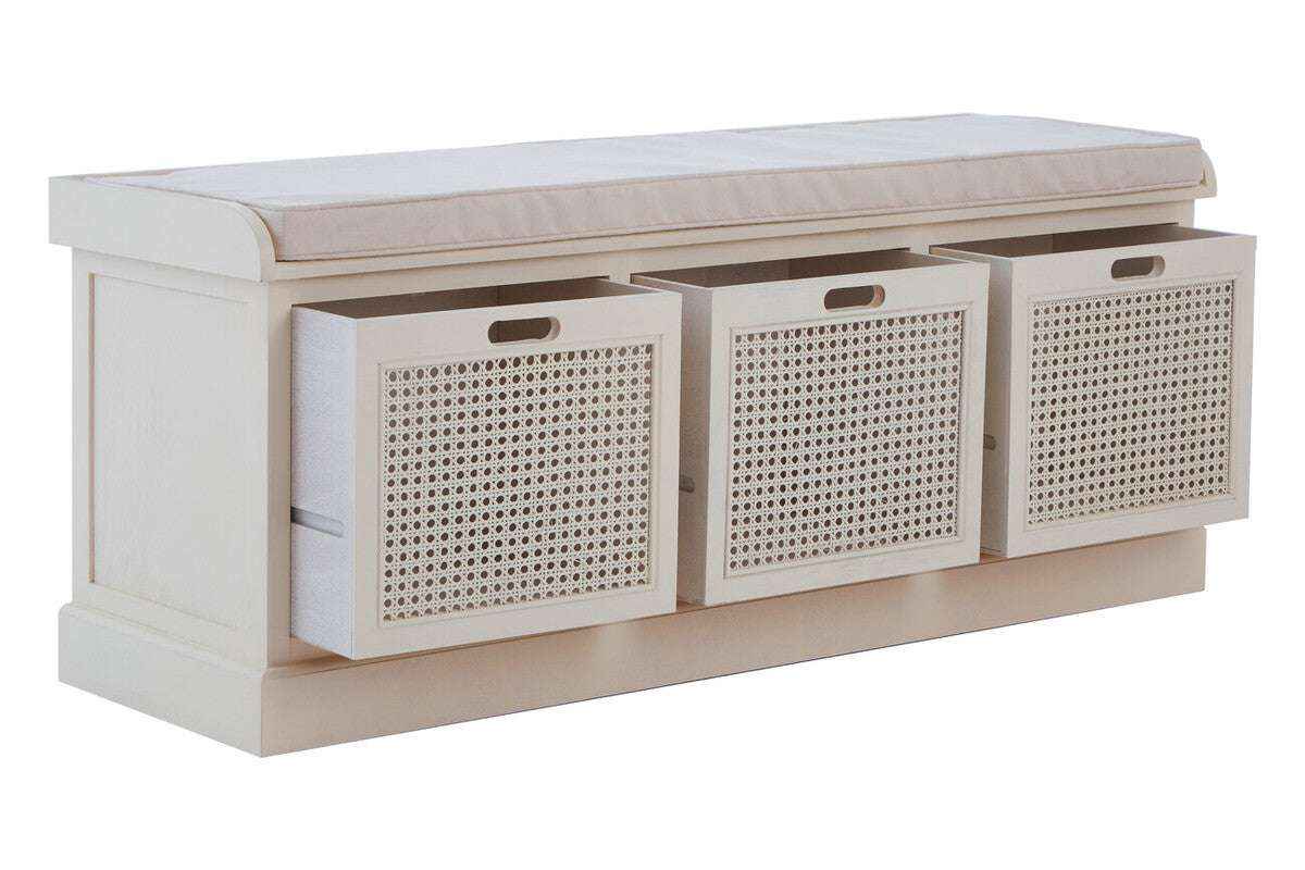 White Three Drawer Storage Bench with Cushion | Heritage