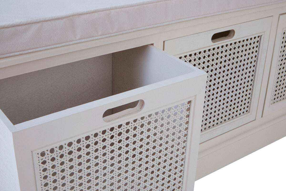 White Three Drawer Storage Bench with Cushion | Heritage