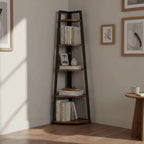 Industrial Corner Bookshelf & Display Rack with Black Metal A-Frame. - Zalynco