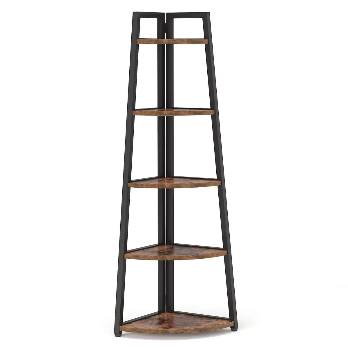 Industrial Corner Bookshelf & Display Rack with Black Metal A-Frame. - Zalynco