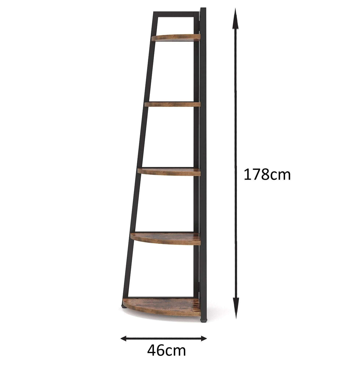 Industrial Corner Bookshelf & Display Rack with Black Metal A-Frame. - Zalynco