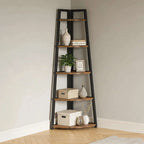 Industrial Corner Bookshelf & Display Rack with Black Metal A-Frame. - Zalynco