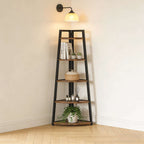 Industrial Corner Bookshelf & Display Rack with Black Metal A-Frame. - Zalynco