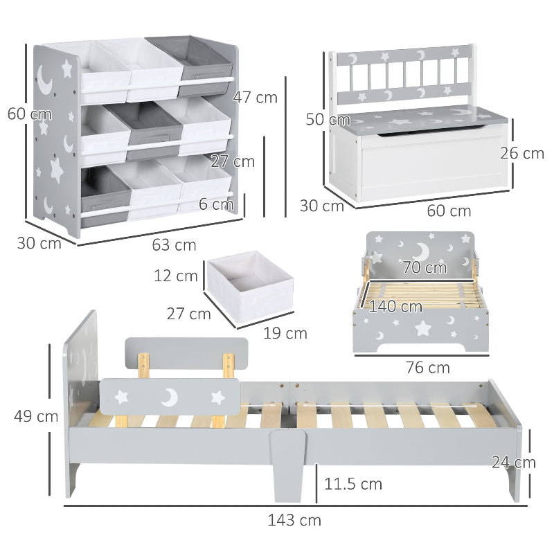 Children's furniture set with dimensions labeled on a white background