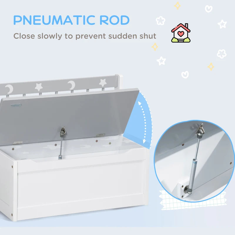 White storage box with pneumatic rod mechanism on a light blue background