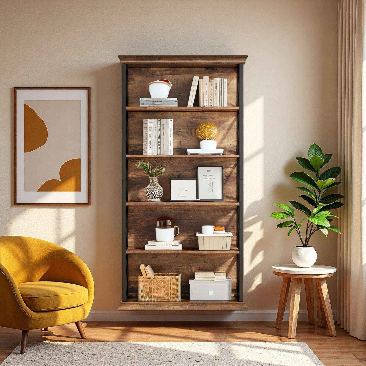 180cm 5-Tier Rustic Industrial  Bookcase - Large Open Shelf Display & Storage