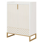 Art Deco Accent Cabinet - White & Gold Luxury Sideboard & Bar Station - Zalynco
