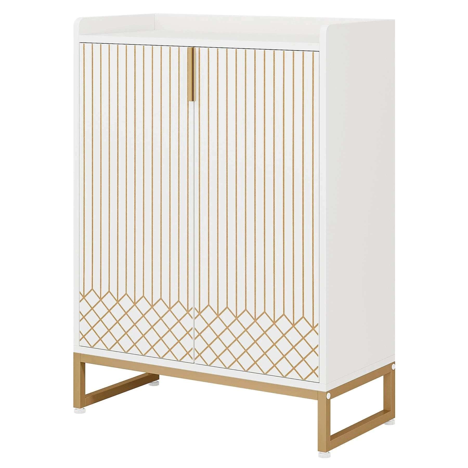 Art Deco Accent Cabinet - White & Gold Luxury Sideboard & Bar Station - Zalynco