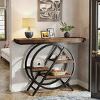 4-Tier Console Table, 100cm Entryway Table with Geometric Metal Frame