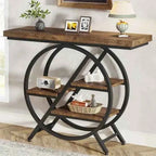 4-Tier Console Table, 100cm Entryway Table with Geometric Metal Frame