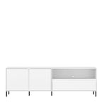 White cabinet with glass panel on a white background