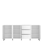 White storage unit with front panels on a white background
