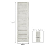 A tall white wood-textured door shown with dimension annotations: height 190 cm, width 56 cm, and a side view inset indicating depth 40 cm.