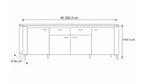 Black and white line drawing schematic of a sideboard cabinet with dimension annotations showing width (W 200.3 cm), height (H 87.