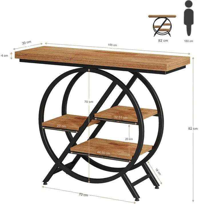4-Tier Console Table, 100cm Entryway Table with Geometric Metal Frame Secondary image