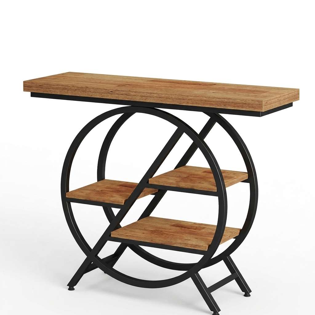 4-Tier Console Table, 100cm Entryway Table with Geometric Metal Frame Main image