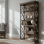 180cm 5-Tier Rustic Industrial  Bookcase - Large Open Shelf Display & Storage - Zalynco