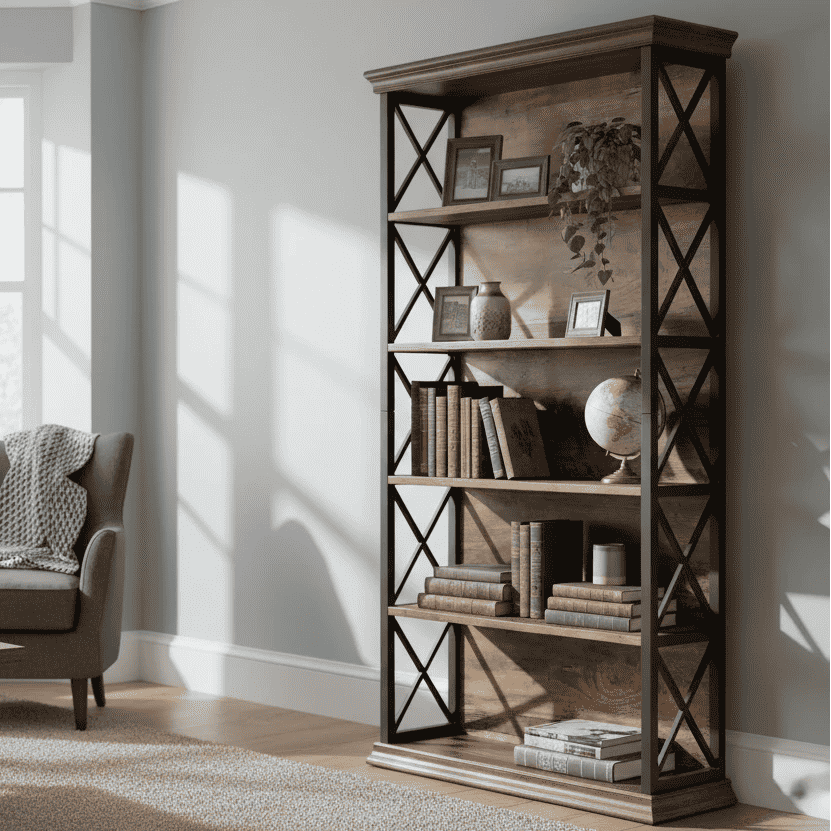 180cm 5-Tier Rustic Industrial  Bookcase - Large Open Shelf Display & Storage - Zalynco