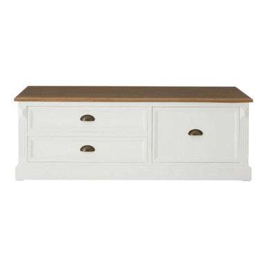 Fir Wood Veneer Top and White Wooden Coffee Table with 3 Drawers | Hardwick - Zalynco Main image