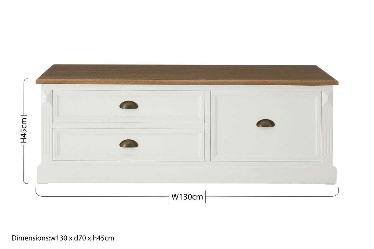 Fir Wood Veneer Top and White Wooden Coffee Table with 3 Drawers | Hardwick Secondary image