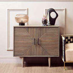 Two Door Greywash Carved Mango Wood Sideboard | Satna