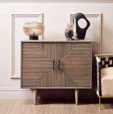 Two Door Greywash Carved Mango Wood Sideboard | Satna