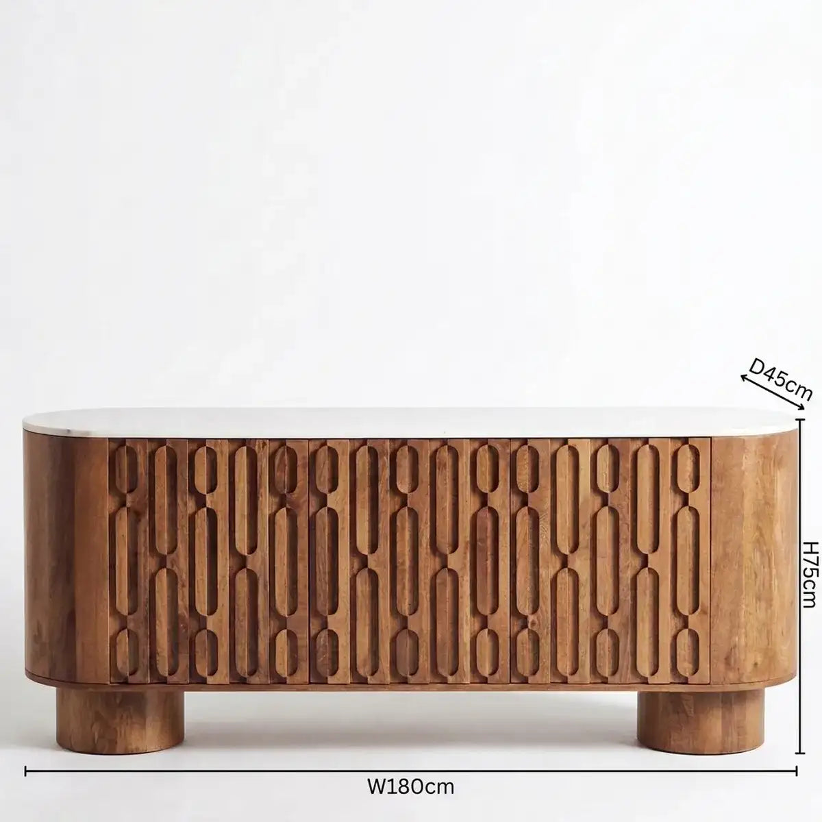 Mango Wood Carved Design Marble Top Three Door Sideboard | Torcino Secondary image