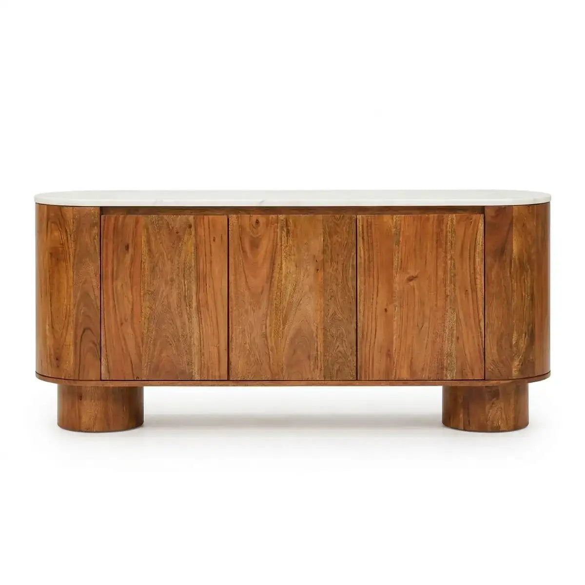 The back of a wooden console table with decorative