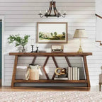 180cm Rustic Walnut Console Table - Entryway & Sofa Table with Geometric Accents