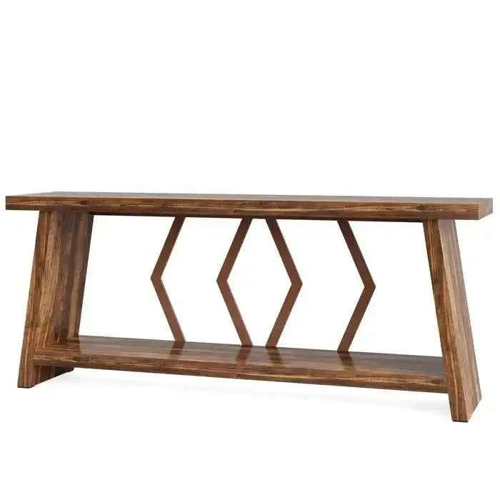 180cm Rustic Walnut Console Table - Entryway & Sofa Table with Geometric Accents Main image