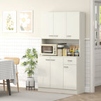 White kitchen cabinet with microwave and items in a bright room