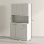 Gray kitchen cabinet with dimensions indicated on a white background