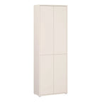 A tall, narrow two-door cabinet in a light cream or off-white finish, shown against a plain white background.