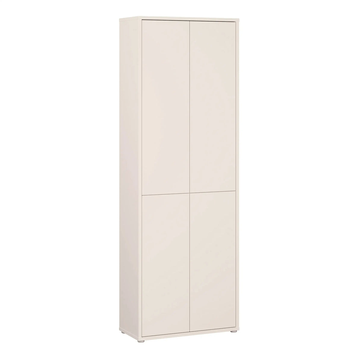 A tall, narrow two-door cabinet in a light cream or off-white finish, shown against a plain white background.
