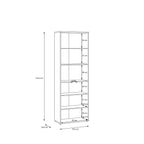 Dimensions of a bookshelf with measurements in centimeters on a white background