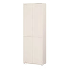 A tall, narrow two-door cabinet in a warm off-white or cream finish, shown against a plain white background.