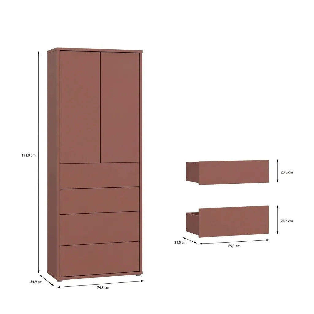 Tall Storage Cabinet with 2 Doors & 4 Drawers – Terracotta Secondary image