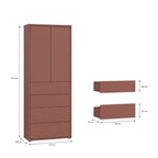 Brown wardrobe with dimensions on a white background