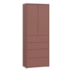 A tall, narrow two-door storage cabinet with five drawers, finished in a matte dusty rose or mauve-brown color, shown against a plain white background.