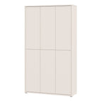 A tall, minimalist three-door wardrobe or storage cabinet in a warm off-white/cream finish, shown against a plain white background.